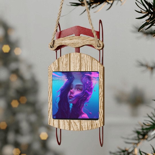 Purple mermaid underwater Sled Ornaments