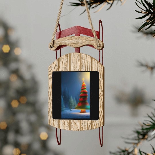 Mushroom green and red Christmas tree Sled Ornaments