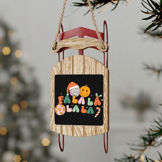 Retro Groovy Fa La La Christmas Cute Santa Hat Sled Ornaments