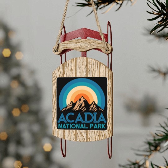 Cool Vintage Retro Acadia National Park Mountain Sled Ornaments