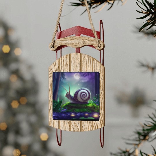 Spiral Moongazing Snail Ombre Aqua Lavender sky Sled Ornaments
