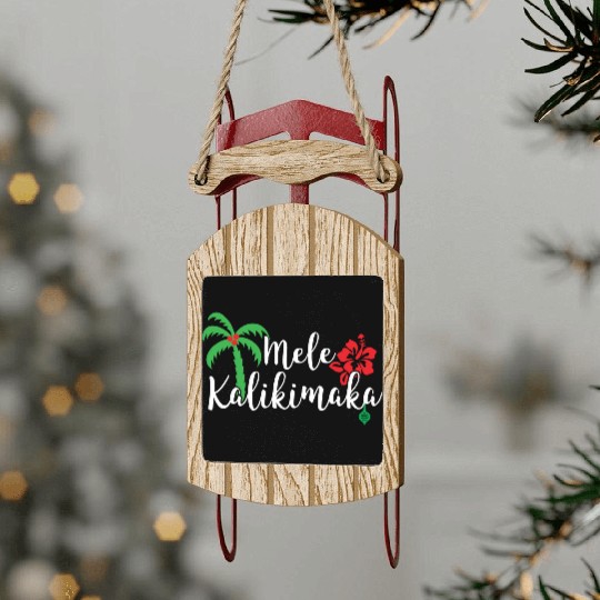 Mele Kalikimaka Hawaiian Merry Christmas Sled Ornaments