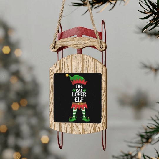 Cat Lover Elf Family Matching Christmas Party Sled Ornaments
