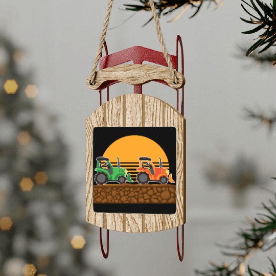 Kids Tractor Lover Farm Vehicles Sled Ornaments
