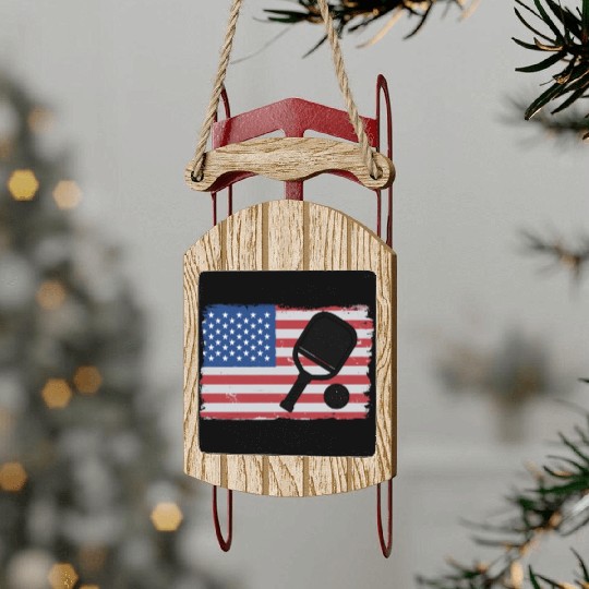 American Flag US 4th Of July Pickleball Funny Sled Ornaments
