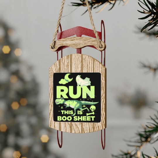 RUN THIS IS BOO SHEET RUNNING DINOSAUR REX GAME Sled Ornaments