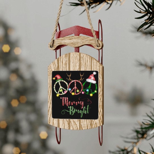 Xmas Christmas Stay Merry and Bright Sled Ornaments