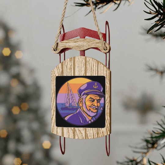 Retro ship old captain sailing boat sea Retro ship Sled Ornaments
