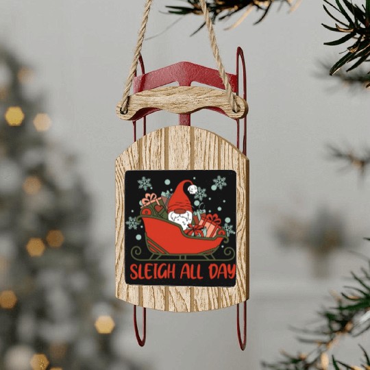 Xmas Christmas Sleigh All Day Gnome Sled Ornaments