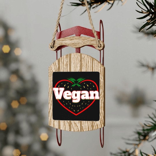 Strawberry Logo For Vegetarians - Go Vegan Sled Ornaments