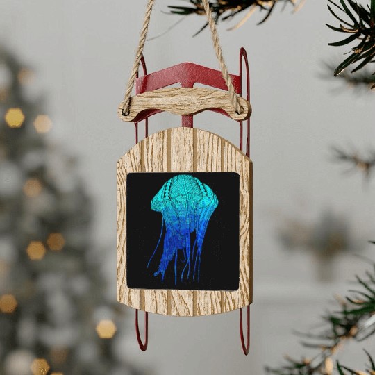 Cool Ocean Blue Tribal Jellyfish Sled Ornaments