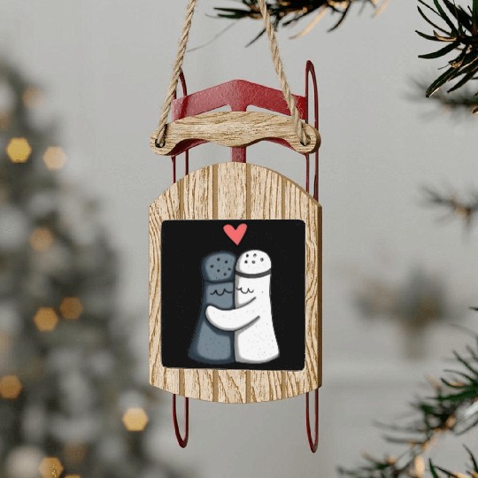 Salt and Pepper Hugging Love : Funny illustration Sled Ornaments