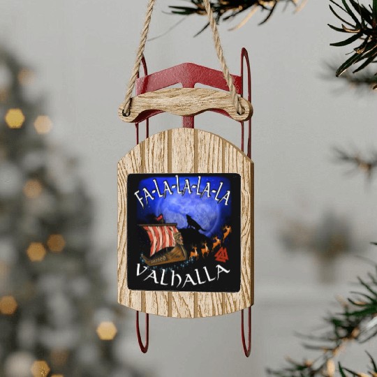 Fa La La La Valhalla Christmas Dragon Ship Vikings Sled Ornaments