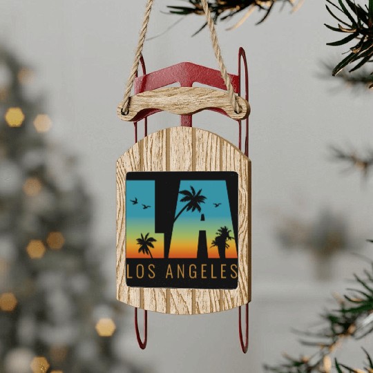 Los Angeles LA California Gift Sled Ornaments
