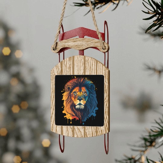 Colorful Lion Portrait Sled Ornaments