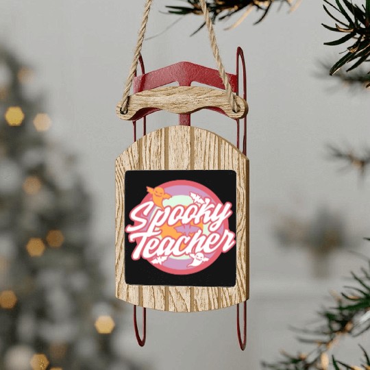 Halloween Teacher Sled Ornaments, Spooky Teacher Ghost Bat