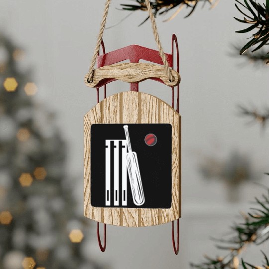 Cricket Wicket Bat and Ball Sled Ornaments