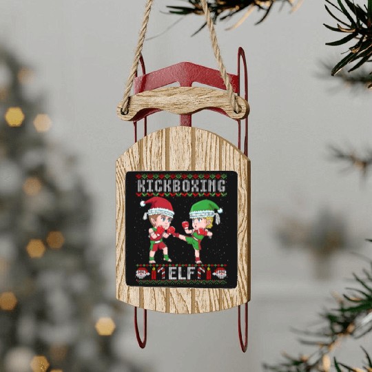 Funny Kickboxer Elf Ugly Christmas Boxing Sled Ornaments