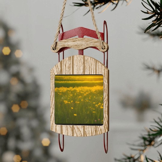 Lovely Yellow Flowers and Green Grass Sled Ornaments
