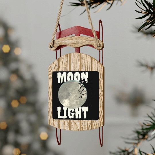 Dark Green Illustrated Moon Light Bat Sled Ornaments