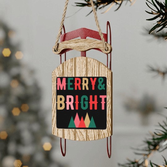 Merry and Bright Christmas tree Sled Ornaments