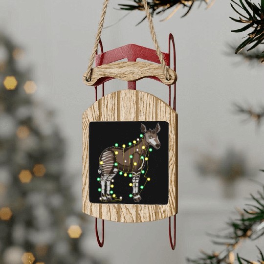 Christmas Lights Okapi Lover Funny Xmas Holiday Sled Ornaments
