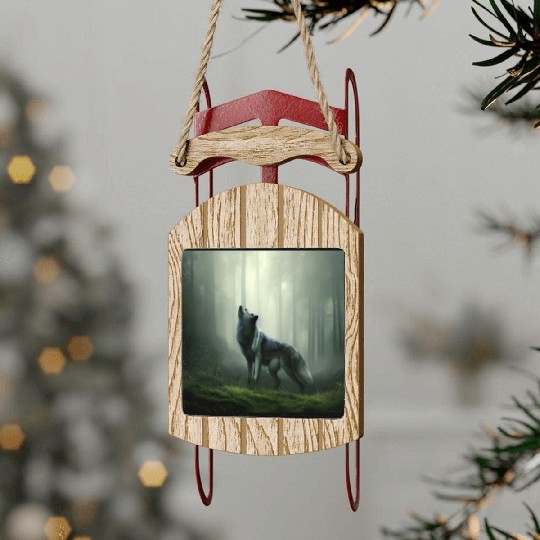 Howling wolf at midnight Sled Ornaments