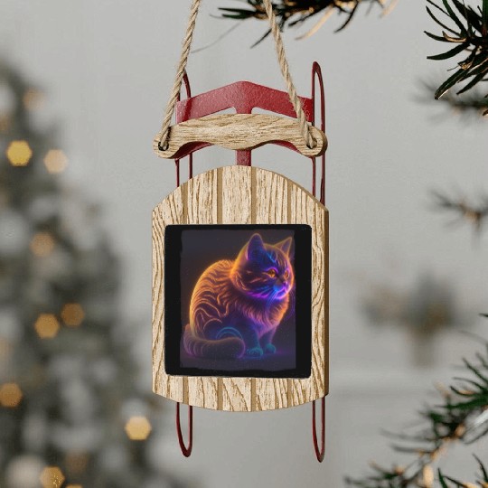 Lets Glow Crazy Cat Kitten Fluffy Cat Sled Ornaments