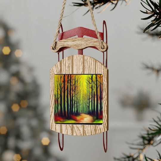 Sunset watercolor forest Sled Ornaments