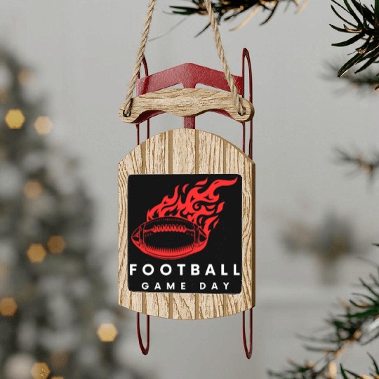 Red Football On Fire Game Day , football fan Sled Ornaments .