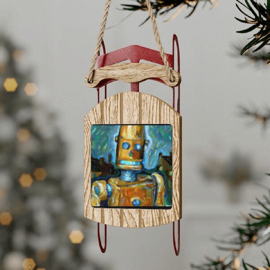 a van gogh painting of a cyberpunk robot Sled Ornaments