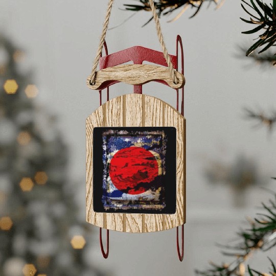 Japan Flag Red Circle Blue Mountain Collage Art 74 Sled Ornaments