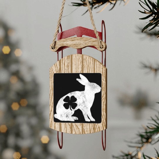 St Patrick's Day Rabbit Bunny Irish Green Shamrock Sled Ornaments