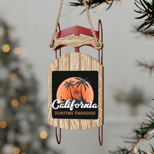 California surfing paradise Sled Ornaments
