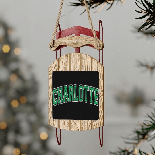 Charlotte Varsity Style Green Text Sled Ornaments