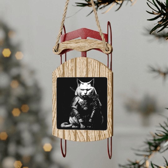 cool samurai cat Sled Ornaments