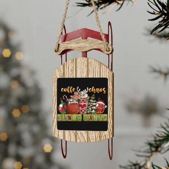 Coffe Chaos Candy Canes Sled Ornaments