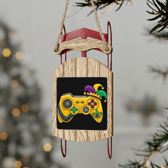 Mardi Gras Video Game Controller Jester Hat Kids B Sled Ornaments