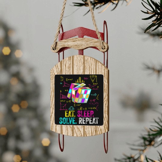 Eat Sleep Solve Repeat Math Speed Cubing Genie Sled Ornaments