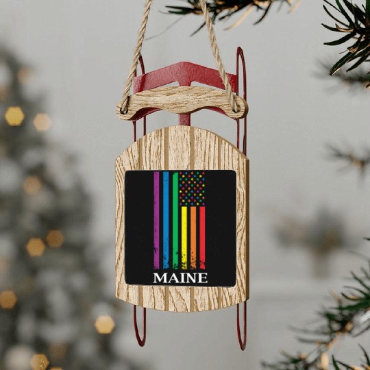 Maine Pride Month Pride Flag LGBT Community LGBTQ Sled Ornaments