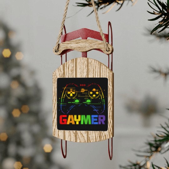 Gaymer LGBT Rainbow Flag Sled Ornaments