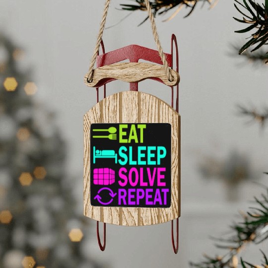 Eat Sleep Solve Repeat Math Speed Cubing Genie Sled Ornaments