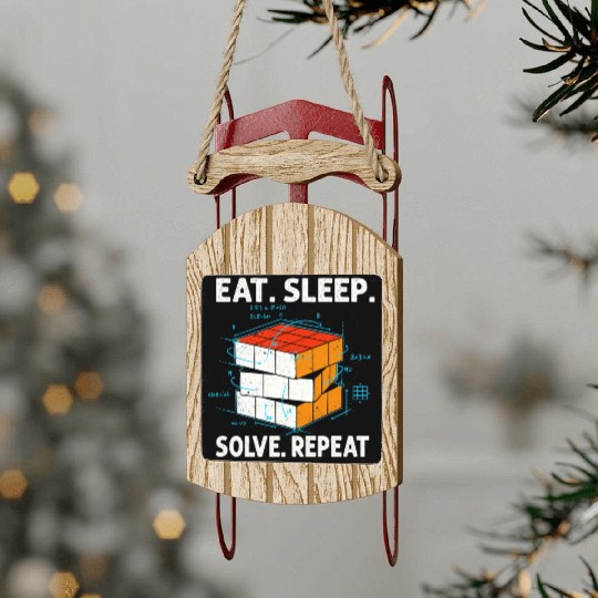 Eat Sleep Solve Repeat Math Speed Cubing Genie Sled Ornaments