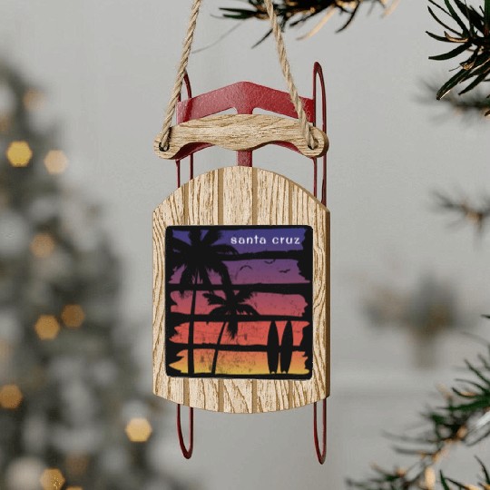 Cool Santa Cruz California Surfing Fan Beach Palm Sled Ornaments