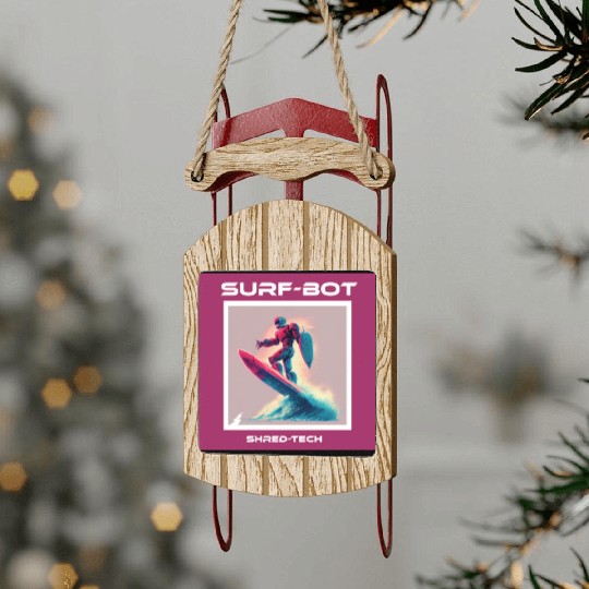Duotone Robot Surfer Sled Ornaments