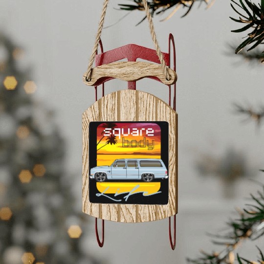 square Light Blue Sled Ornaments
