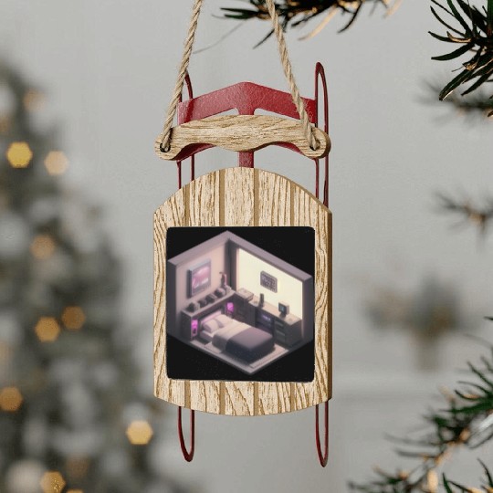 Isometric Bedroom - Synthwave Retro Future Room Sled Ornaments