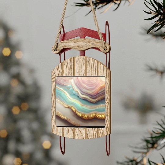 Pastel Agate Geode Stone Sled Ornaments