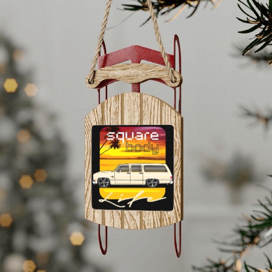 square Santa Fe Tan Sled Ornaments