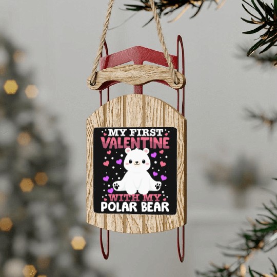 My First Valentine With My Polar Bear Animal Heart Sled Ornaments